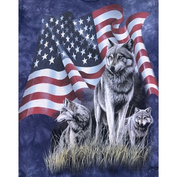 Vintage The Mountain Wolf USA Flag T-Shirt Men’s Size Medium Blue Y2K 2001 - Picture 4 of 12
